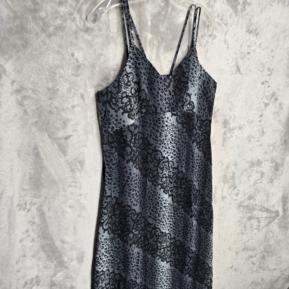 Rolling Over Dress Women M Gray Black Leopard Lace Print Maxi Y2K Goth Grunge - Picture 9 of 11